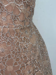 Beige Embroidered Lace Sleeveless Midi Dress
