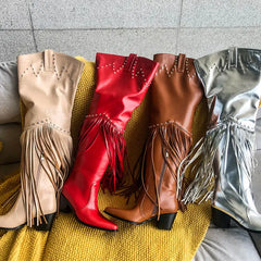 Fringed Pointed Toe Heeled Boots