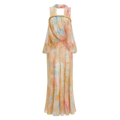 Strapless Tie Dye Print Maxi Dress With Scarf