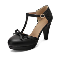 T Strap Platform Bow Heels