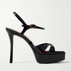 Square Toe Criss Cross Ankle Buckle Platform Stiletto