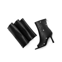 Peep Toe Pleated Snap Button Stiletto Heel Boots