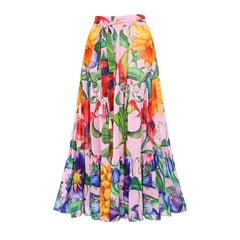 Balloon Sleeve Square Neck Cutout Bodysuit and Print Maxi Skirt Set