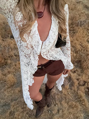 Sheer Lace Ruffle Long Sleeve Top