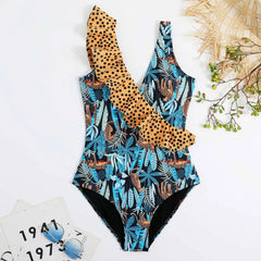 Tie-Strap V-Neck One-Piece Swimsuit with Matching Sarong Set