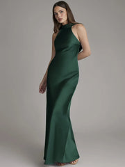Halter Neck Sleeveless Satin Maxi Dress