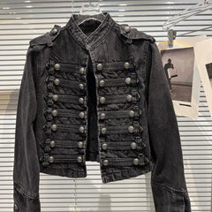 Double-Breasted Military Denim Jacket