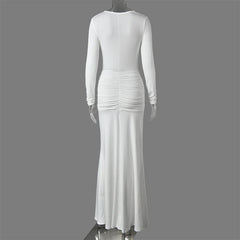 Draped Cowl Neck Long Sleeve Maxi Dress