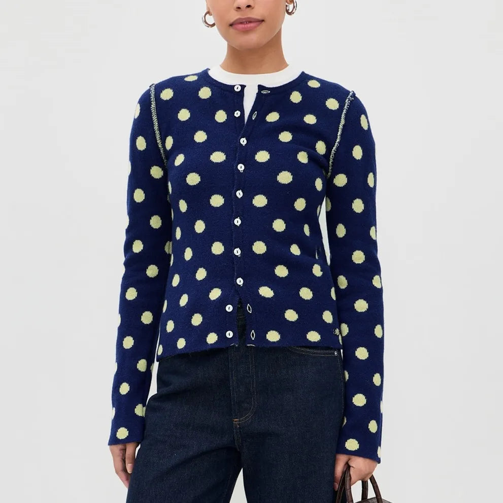 Navy polka dot button front cardigan
