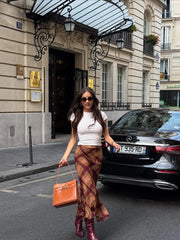 Irregular Hem Plaid Maxi Skirt