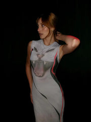 Sheer Kitty Print Sleeveless Maxi Dress