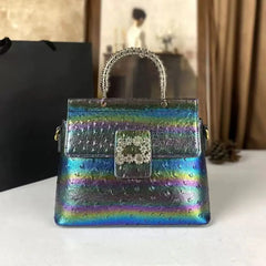 Embellished Ostrich Embossed Top Handle Bag