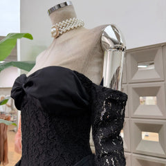 Lace Bow Off shoulder Mini Dress