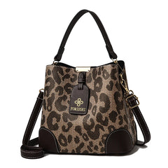 Houndstooth / Leopard Pattern PU Leather Bucket Cross Body Bag