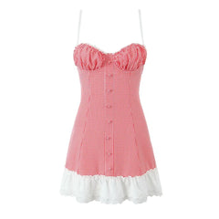 Red and white checkered dress with a white background