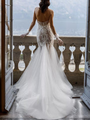 Sleeveless Open Back Lace Appliques Mermaid Long Bridal Gown