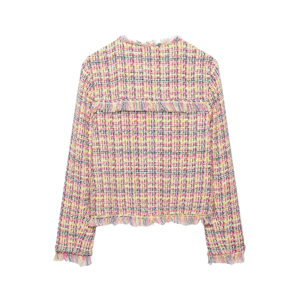 Tweed fringe cropped jacket back view