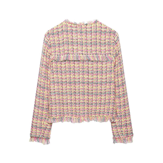 Tweed fringe cropped jacket back view
