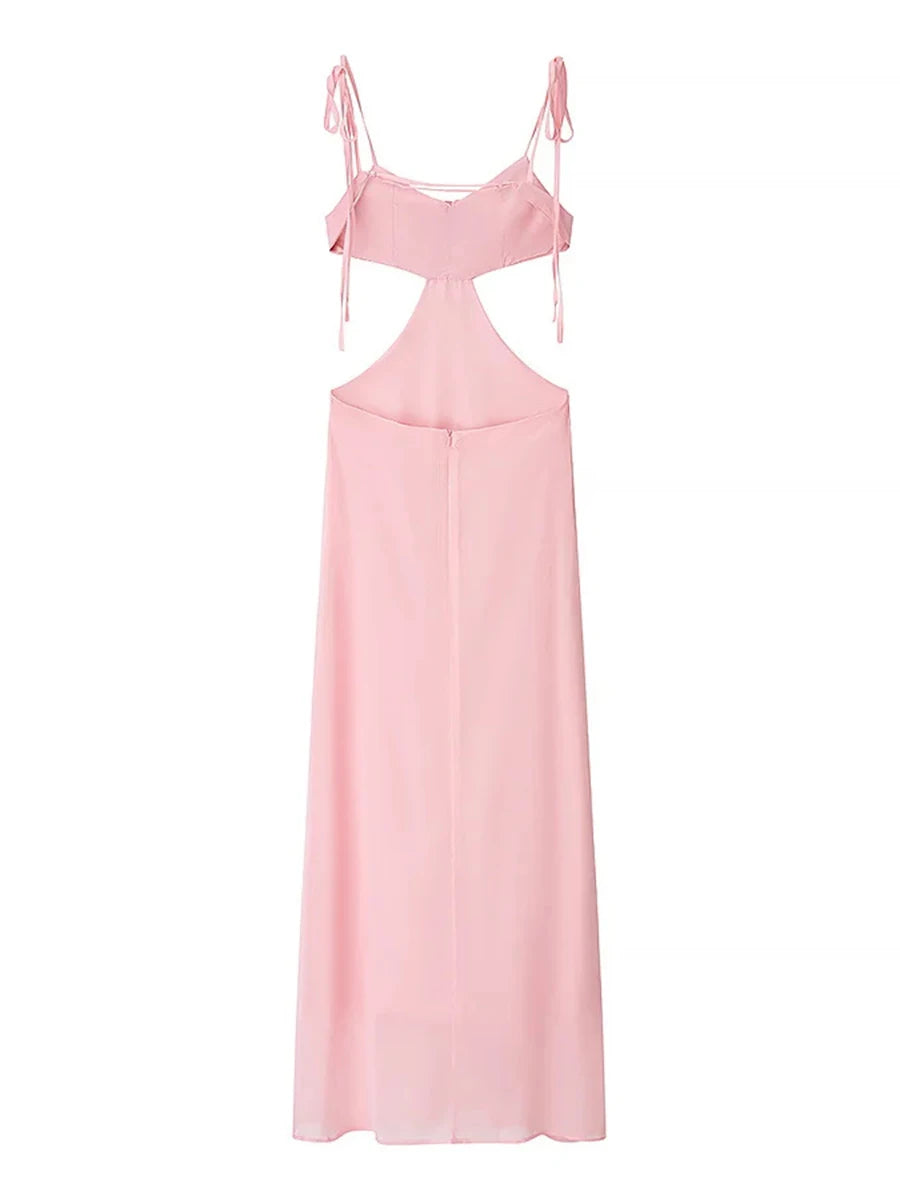 Pink dress with thin straps on a white background