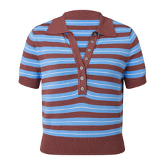 Striped Knit Cropped Polo Shirt