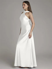 Halter Neck Sleeveless Satin Maxi Dress