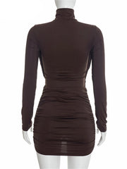 Mesh Patchwork Turtleneck Cowl Neck Mini Dress