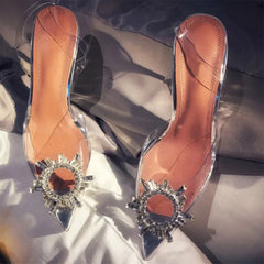 Pointed Toe Crystal Diamond Transparent Pumps Shoes