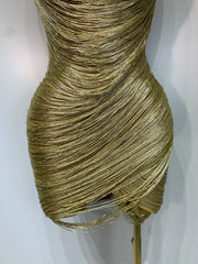 Draped Metallic Tassel Bodycon Mini Dress