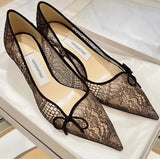 Women Pointed Lace Bow Mesh Banquet Dress Shoes
