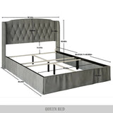 Velvet Wingback Panel Upholstered Queen Bed with Storage