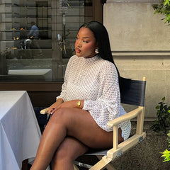 Polka Dot Sheer Turtleneck Top and Shorts Set