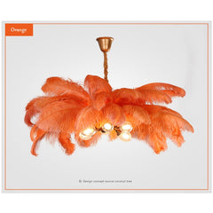 LED Ostrich Feathers Ceiling Chandelier Copper Lighting Fixtures