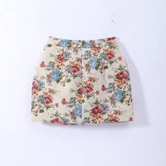Floral Mandarin Collar Cropped Jacket