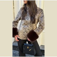 Leopard Print Fur Trim Jacket