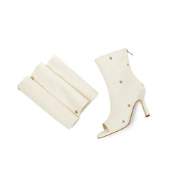 Peep Toe Pleated Snap Button Stiletto Heel Boots
