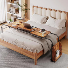 Adjustable laptop overbed table with wheels and wide desktop USA