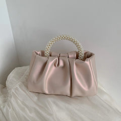 Gathered Clutch Bag with Pearl Handle