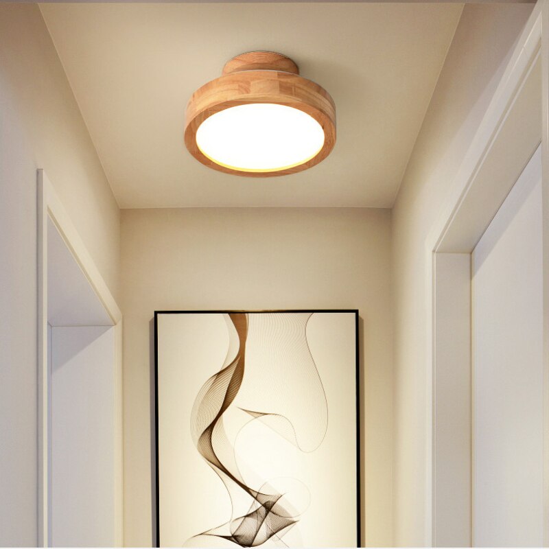 Solid Wood Circular Ceiling Lamp Entrance Hallway Led Lighting