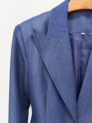 Blue Notched Lapel Single Button Blazer Flare Leg Trouser Suit