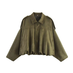 Lapel Suede Cropped Bomber Jacket