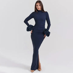 Women's long sleeve dress with a bubble sleeve design.