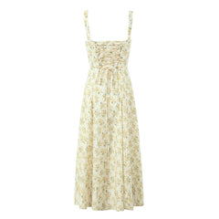 Floral Tie-Up Frill Midi Dress  Yellow Back  Side