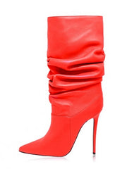 Pleated Stiletto Heel Knee High Boots