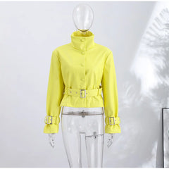 Belted Mock Neck Cropped Jacket