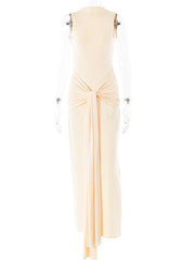 Mock Neck Knotted Waist Maxi Dress