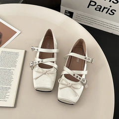 Square Toe Ballet Flats with Buckle Straps