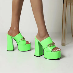 Chunky Heel Platform Slides