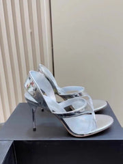 Silver metallic transparent strap heeled sandals