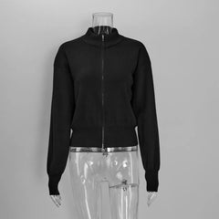Zip Front Stand Collar Knit Jacket