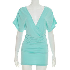 Ruched Draped Deep V-Neck Mini Dress